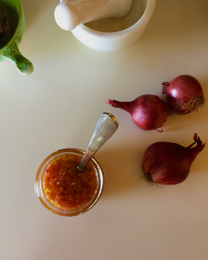 Dressing made with blended shallots