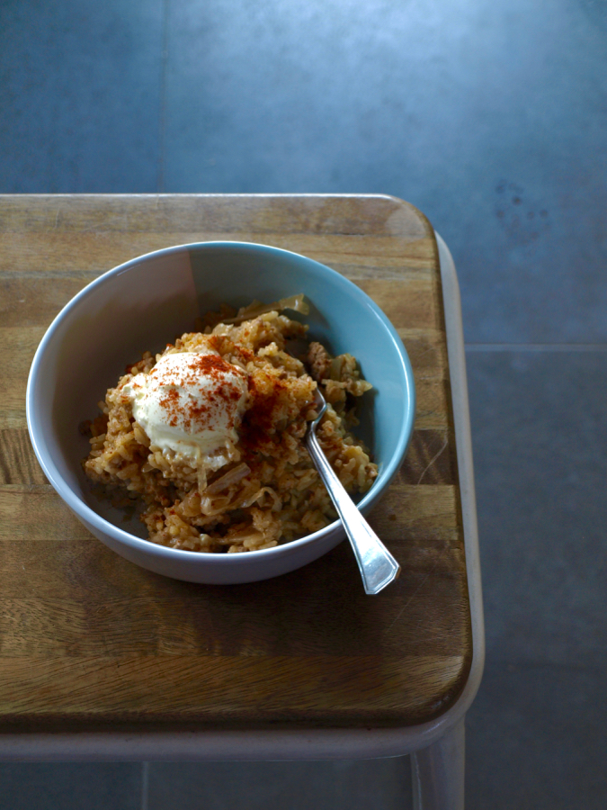 Sauerkraut rice with pork and paprika (plus recipe for sauerkraut
