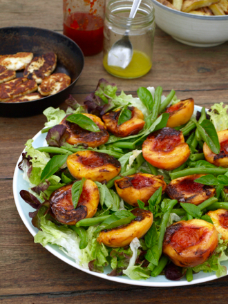 Peach and haloumi salad